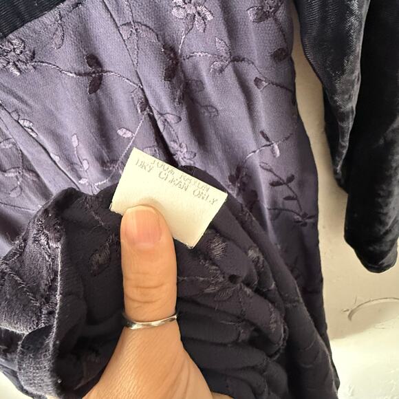 Johnny Was Oversized Small Vintage 90s Blue Whimsigoth Velvet Maxi Floral Dress - Picture 8 of 10